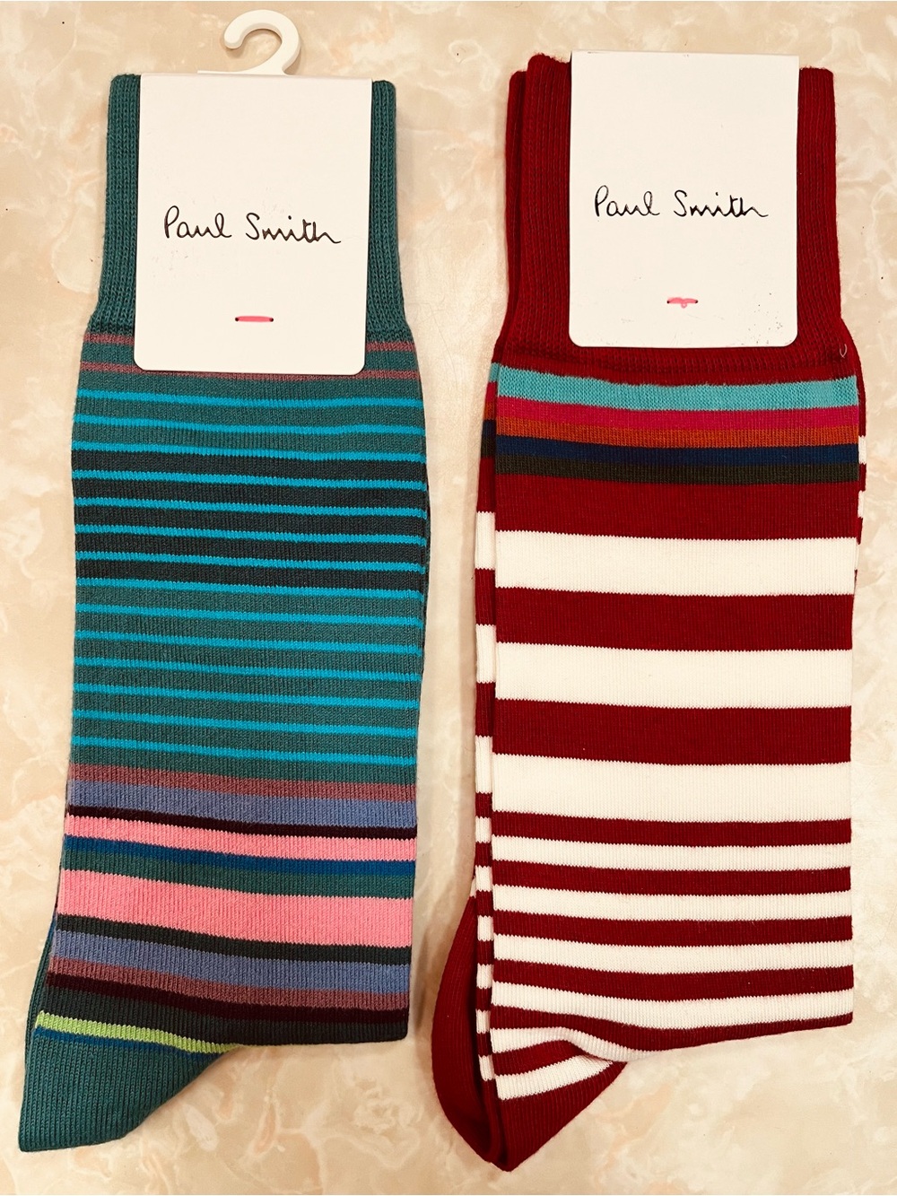 Paul Smith Men’s Striped Dress Socks — Teal & Burgundy Pair